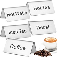 GLEAVI 5pcs Stainless Steel Table Tent Sign: Coffee Table Signs Tea Signs - 3.14X1.41X1.41in for Par