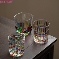 USTHOW Whiskey Glasses Cocktail Rum Colorful Painting Whiskey Glass Cup