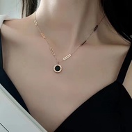 Titanium Steel Necklace Pin Roman Numerals Black White Double-Sided Design Niche Light Luxury High-E