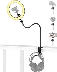 Webcam Ring Light with Clamp Stand, 24-inch Webcam Arm Mount Holder with 10-inch Selfie Light and Headphone Hook Compatible with Logitech C920 C922 C930 StreamCam C615 C925e Brio 4K Webcams