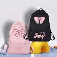 Pink Bow Tie Lucky Casual Large-Capacity Backpack, Fashionable Ins Style Boys And Girls, Version Sim