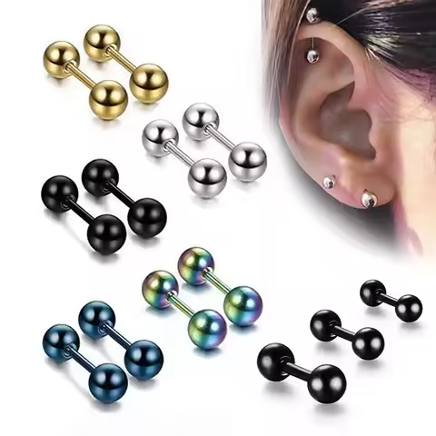 1Pair 16G Stainless Steel Barbell Stud Earrings, Various Colors Cartilage Tragus Conch Forward Helix