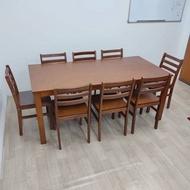 Ready Stock EWJ 1008 Solid Wood Dining Table Chair Set Oak Walnut 4 6 8 Seater / Set meja makan kayu