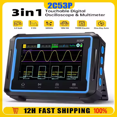FNIRSI 2C53P Touch Screen Digital Oscilloscope+Multimeter+Signal Generator 3IN1 Dual Channel 50MHZ A