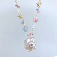 Pink starlight snail necklace, beach necklace (handmade necklace)