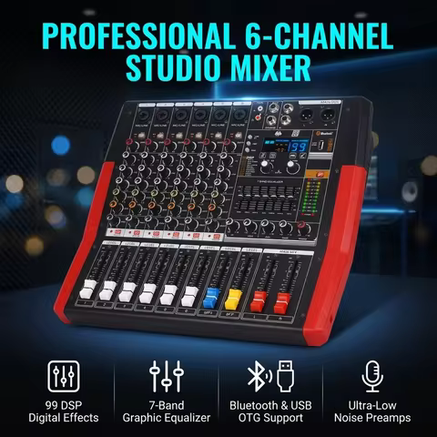 NXG TF600 6-channel professional mixer, equipped with Bluetooth soundbar and power amplifier, featur