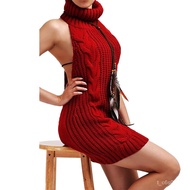 Sexy Backless Women Sweater Pullover Sleeveless Turtleneck Sweater Dress fall Pullover Cosplay Girls