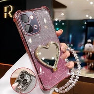 Redmi A7 Pro 2026 Sparkling Diamond Love Mirror Holder Anti Drop Shockproof Girls Phone Case For Red