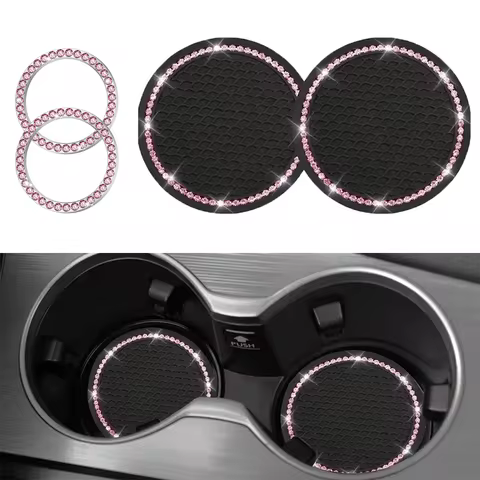 4pcs Car Interior Set 2pcs Cup Mat + 2pcs Ignition Decoration Ring Good-looking Practical Car Interi