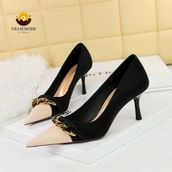 Stitching color High-Heeled Shoes Woman Pumps with metal chain High Heels Stiletto Party Women Shoes