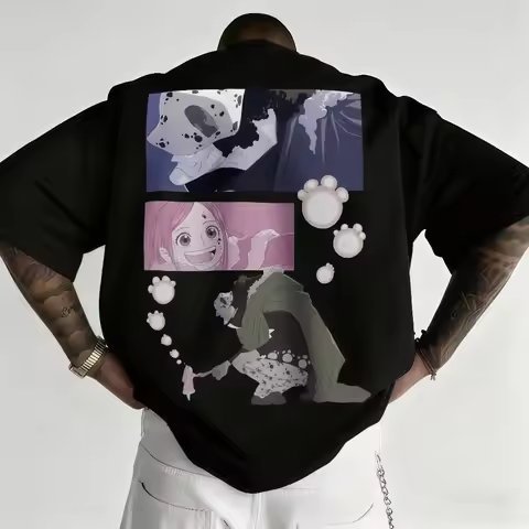 One Piece Men's T-shirt Bartholomew Kuma Jewelry Bonney Anime Tee Summer Spring Boy's Niche Short Sl