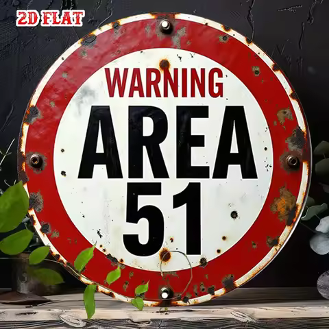 2D Flat, 1pc Vintage Alien Threat Warning Sign - Area 51 Inspired Hazard Zone Metal Decor with Red B