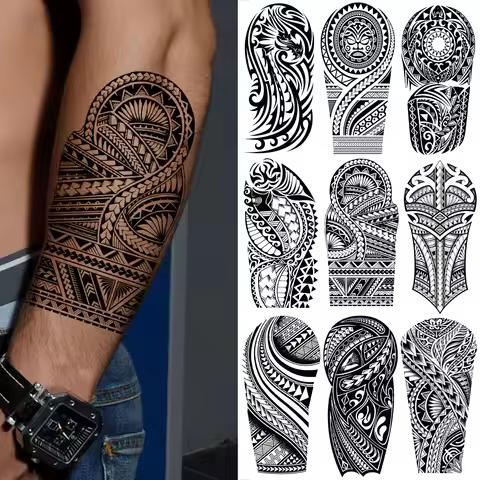 1 Sheet Maori Tribal Totem Temporary Tattoos For Men Adults Women Fake Tattoo Sticker Sleeve Waterpr