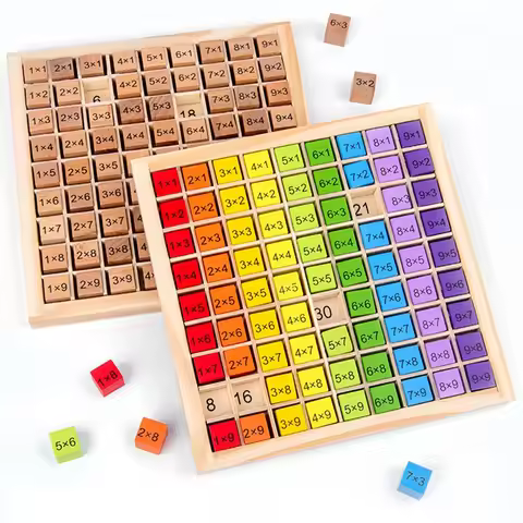 Wooden Multiplication Board Game, 81 Cubes Blocks Montessori 9*9 Times Table Tray with Answers Presc