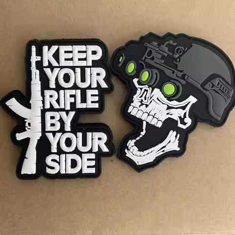 Night Vision Skull Helmet Morality Badge Keep Your Rifle By Your Side Hook and Loop PVC Patch Milita