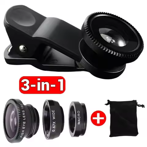 3in1 Fisheye Wide Angle Micro Camera Lens for iPhone Xiaomi Redmi 3IN1 Zoom Fish Eye Len on Smartpho
