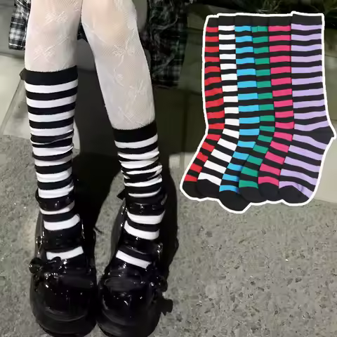 Women black white stripe Knee High Socks Sweet Lolita Harajuku Stocking Girls Soft Stylish Streetwea