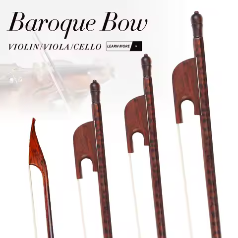 NAOMI 2pcs Baroque Style Snakewood 4/4 Full Size Violin/Cello 15/16 Viola Bows Natural Horsehair Str