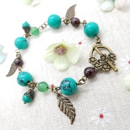 綠色綠松石和石榴石黃銅獨特復古手鍊