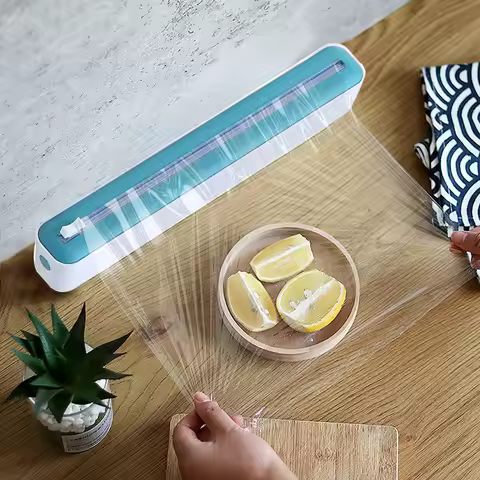 Plastic Wrap Dispenser with Slide Cutter Saran Wrap Dispenser Reusable Dispenser for Food Packaging 
