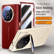 Leather With Privacy Screen Tempered Glass Protector Case For Honor Magic V6 magic V5 Spring Hinged 