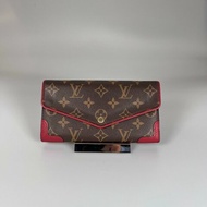 LV M61184 老花拚紅皮革掀蓋長夾