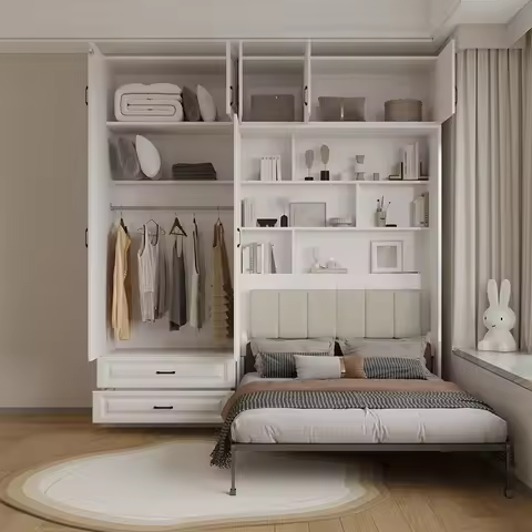 Full Murphy Bed With Closet Organizer With Drawers Full Size Bed Space-Saving Sleeping Arrangement F