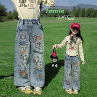 AY223 Children's Jeans Rabbit + Fox Pattern Very Cute. Soft Fabric Comfortable To Wear Fashion