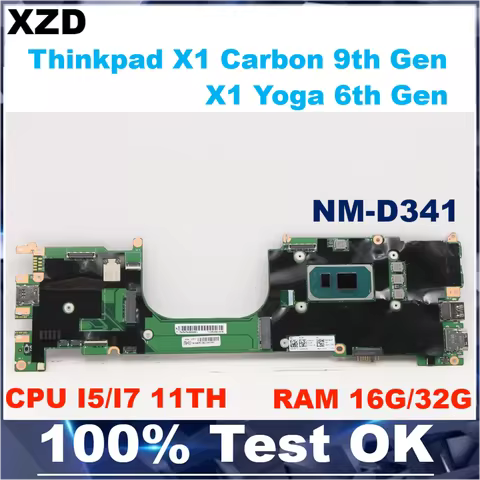 NM-D341 Mainboard For Lenovo Thinkpad X1 Yoga 6th Gen X1 Carbon 9th Gen Laptop Motherboard With CPU 
