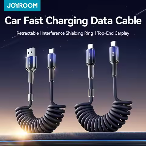 Joyroom Car Super Fast Charging Cable USB Type C PD 60W Spring Telescopic Car Charging Cable For iPh