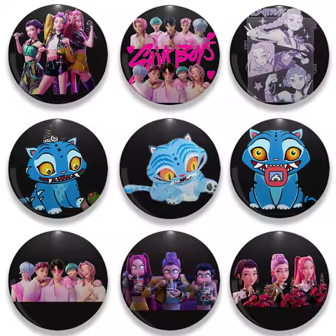 Kpop Demon Hunters Badges for Jewelry Bag Decor Huntrix Saja Boys Rumi Zoey Jinu Derpy Tiger Tinplat