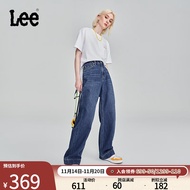 Lee秋冬蓝色水洗高腰五袋款女牛仔裤宽松阔腿显瘦A05668 中蓝色 26