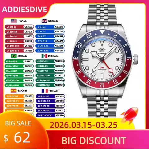 ADDIESDIVE Top Brand Luxury Man Wristwatch 200MM Waterproof Luminous Date Calendar Men GMT Watches S