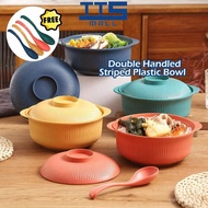 (TTS MALL) Plastic Rice Bowl with Spoon Cover Wheat Straw Bowl Snack Plate MICROWAVE RICE BOWL