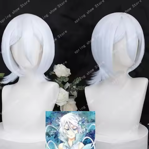 Bleach Kuchiki Rukia Bankai Cosplay Costume Hair Headwear Short Silver White Comic Wig