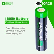 Nextorch 18650 Battery for Flashlights, Multiple circuit protection, Available in 2600mAh/3400mAh, C