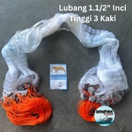 020 X 1.1/2" Inci X 3Kaki X 45Mtr Jaring Pukat Ikan / Siap Dengan Pelampung dan Batu Timah / Warna P