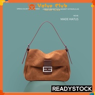 HIATUS Retro Ladies Shoulder Handbag Suede Baguette Bag Large Capacity