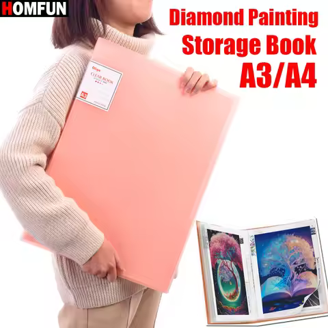 HOMFUN A3/A4 Diamond Painting Storage Book - Organizer with 30 Crystal Clear Pockets, Securely Store