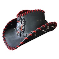 騎士骷髏引擎貼飾 黑皮革牛仔帽