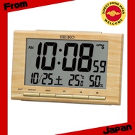 Seiko Clock Alarm Clock, Radio-Controlled, Digital, Calendar, Light Brown Wood Grain, 91 x 148 x 47m