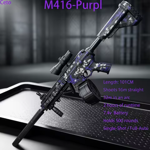 M416 Tactical Outdoor Gel Blasters Full Auto Electric Gel Ball Blaster Purple Black Long Range for O