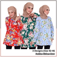 FC Mart - Plus Size Floral Blouse / Blause Wanita Saiz Besar / Long Sleeve Top / Baju Perempuan Muslimah / Blouse Bunga