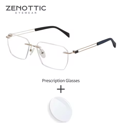 ZENOTTIC (M Size) Man Rimless Metal Minus Prescription Men Square Glasses Multifocal Myopia Men's Gr