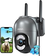 Xega 4G LTE Plug in Security Camera Outdoor With SIM Card【24/7 Recording】 2K Wired No WiFi Security 
