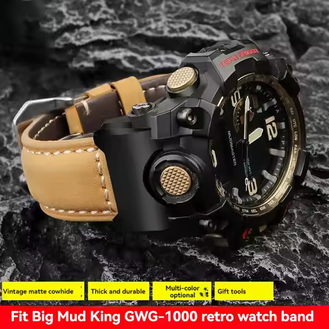 for Casio G-SHOCK series Big Mud King generation GWG-1000/GB modified retro cowhide watch with male 