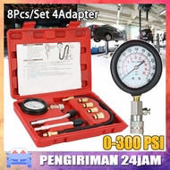MESIN 8Pcs Car Engine Cylinder Compression Tester Set Gas Cylinder Compression Leak Test 0-300PSI Ga