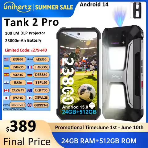 Unihertz tank 2 Pro 8849 rugged smartphone with projector 2.4K 23800 mAh 24GB + 512GB mobile phone A