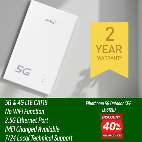 Unlocked FiberHome 5G Outdoor CPE LG6121D IP67 High Gain POE 2.5G RJ45 Port 5G 4G LTE CAT19 Wireless