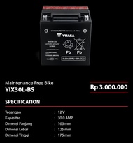 aki motor yuasa ytx30lbs 12v 30ah cargo